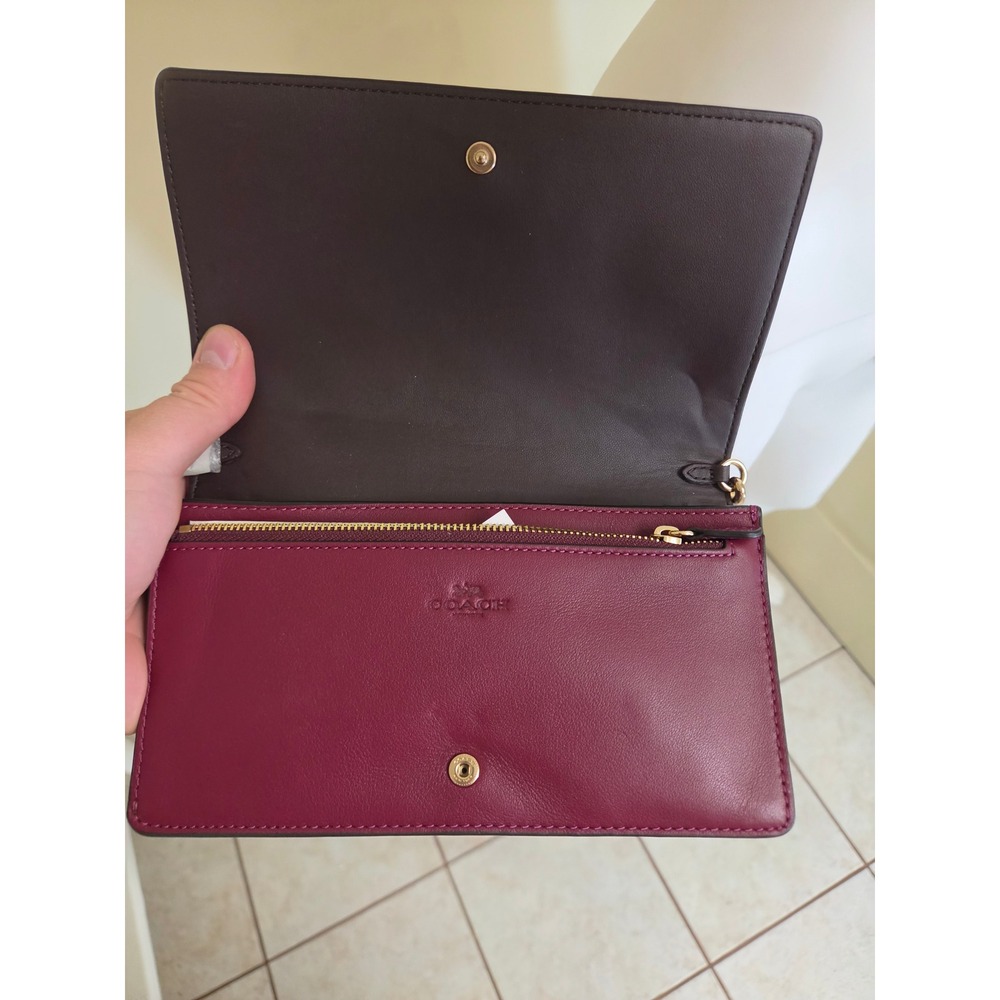 Coach Crossbody Bag Wine Burgundy Holiday Bell Print Crossgrain Leather New - Picture 3 of 11